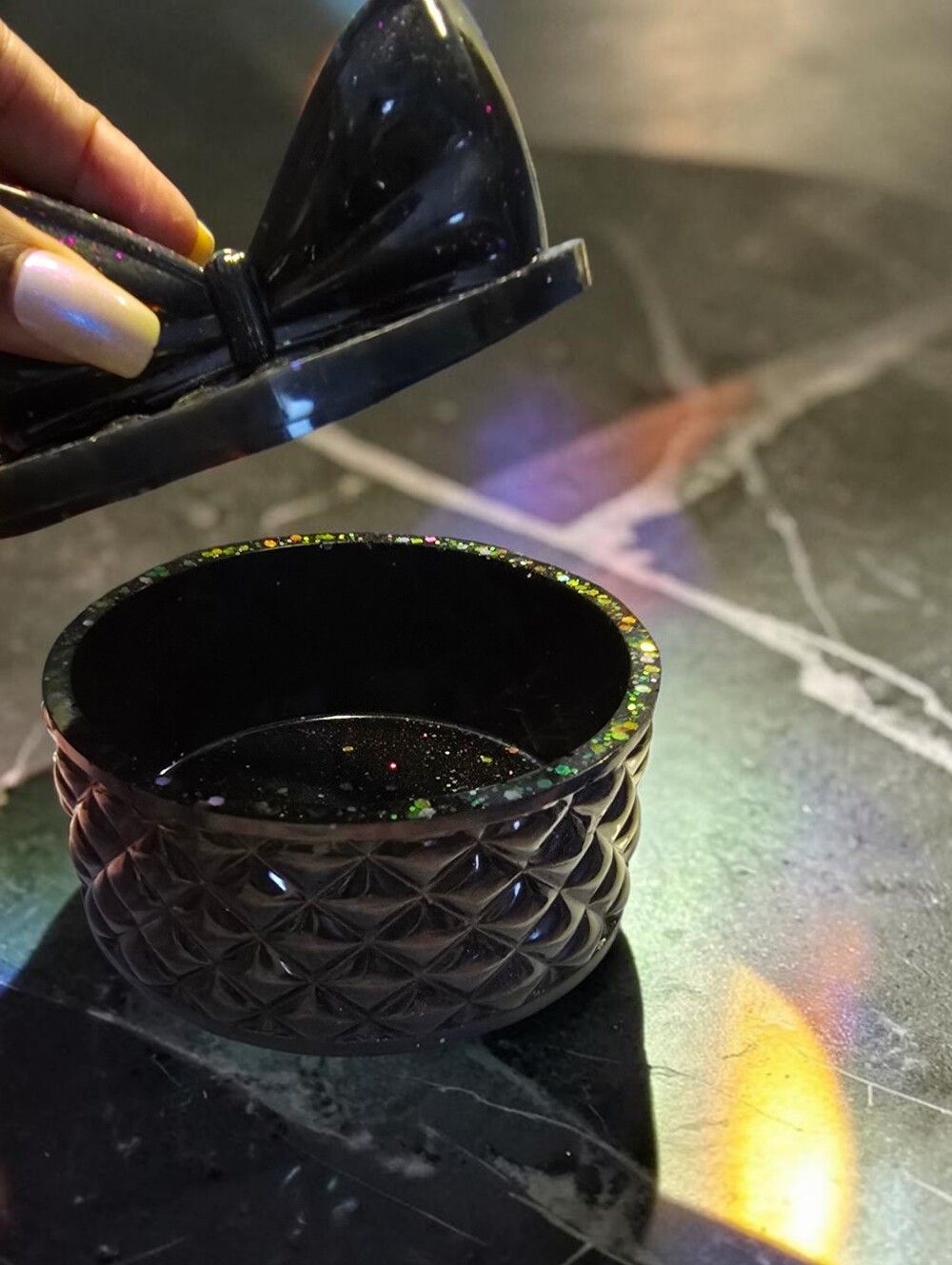 Black Glitter Bow Trinket Box - Women Accessories